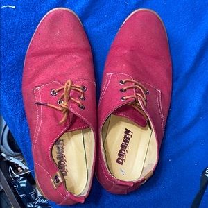 DADAWEN Red Dress Shoes, Brown laces and bottom